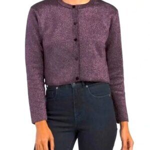 Zara Metallic Shimmer Purple Cropped Velvet Buttons Long Sleeve Cardigan Small